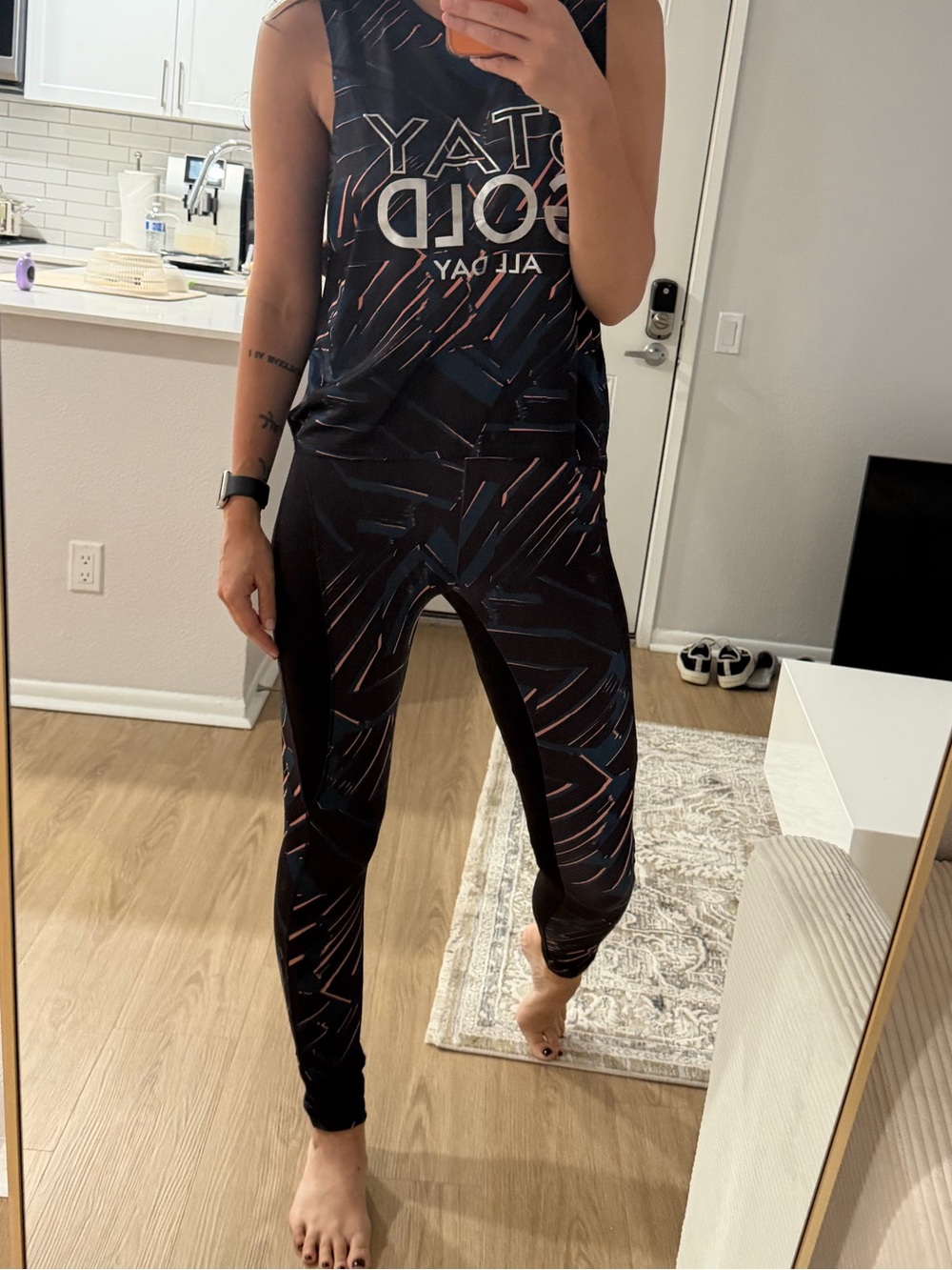Black Patterned Active Leggings & Tank Set